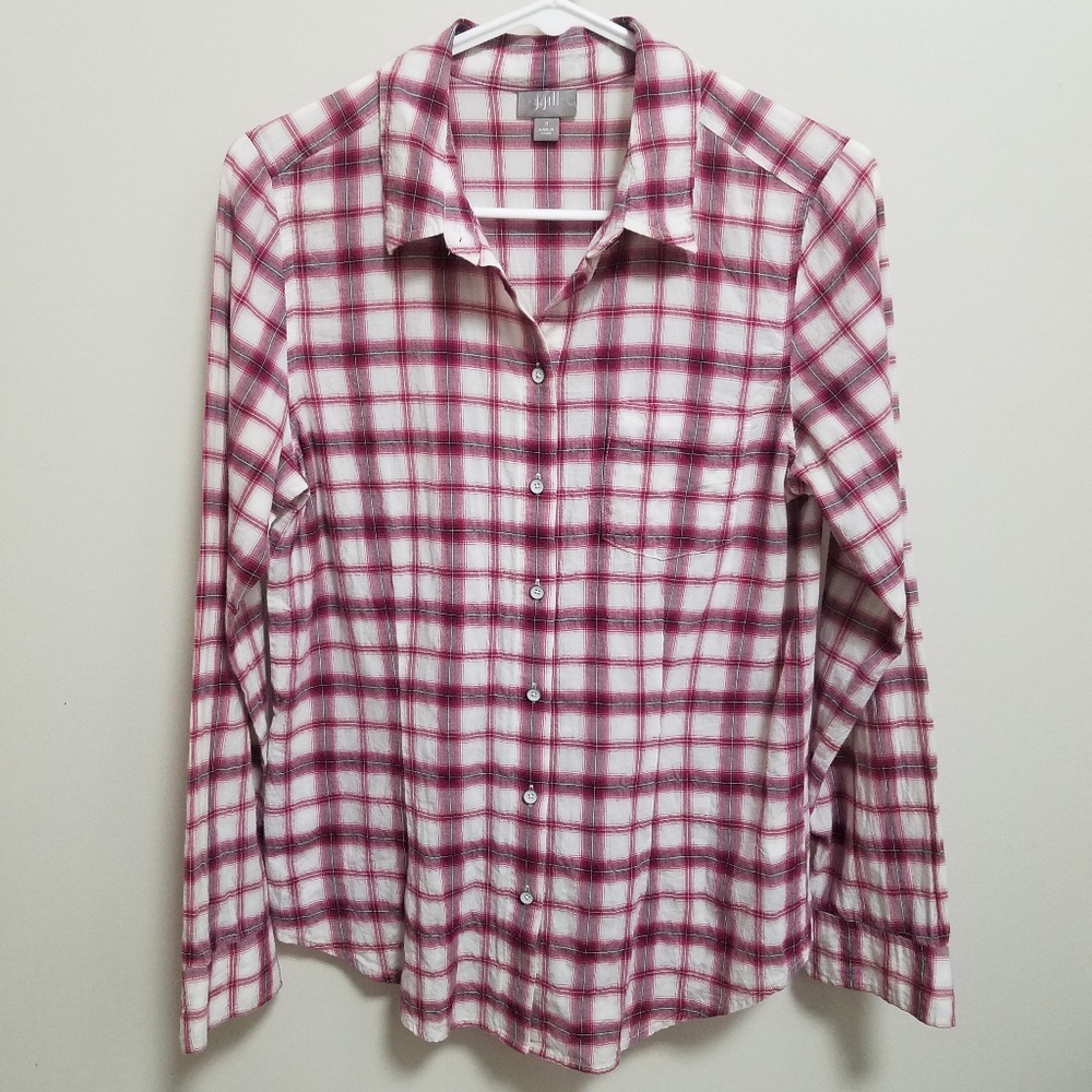 J. Jill | Red White Plaid Button Down Shirt S